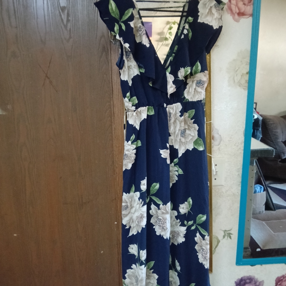 Soprano Navy Blue Wrap Floral Dress - Picture 4 of 6